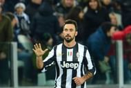 Juventus' forward Mirko Vucinic celebrates after scoring a goal in Turin on February 9, 2013